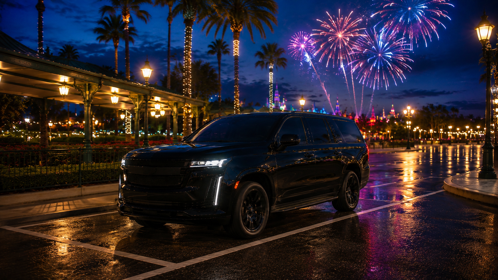 A C Ya Again Executive Transportation black luxury SUV with a professional driver, private car service from LAX to the Disneyland Resort and Anaheim hotels.